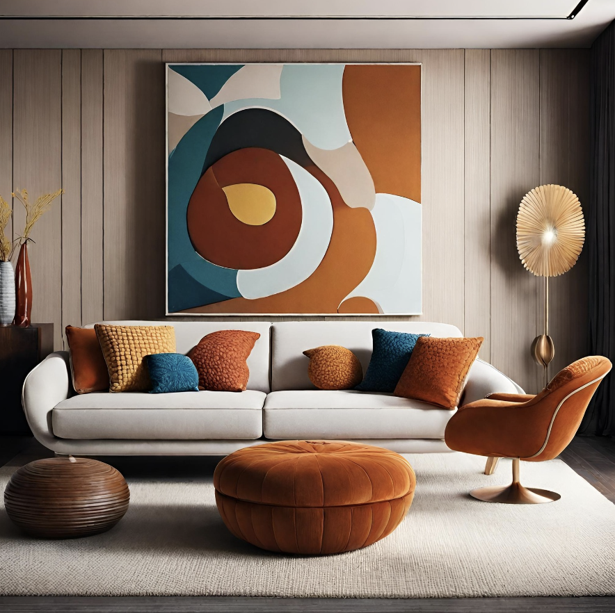 Woonkamer in 70's stijl